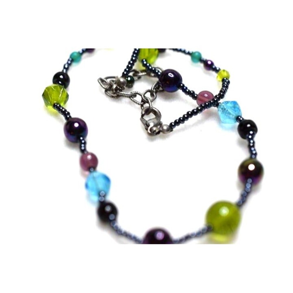 Simply Chic Multi Color Beaded Single Stand Silver Tone 14" Necklace